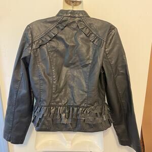 VTG Women L Wet Seal Black Faux Leather Jacket Y2K Motorcycle Travel Festival